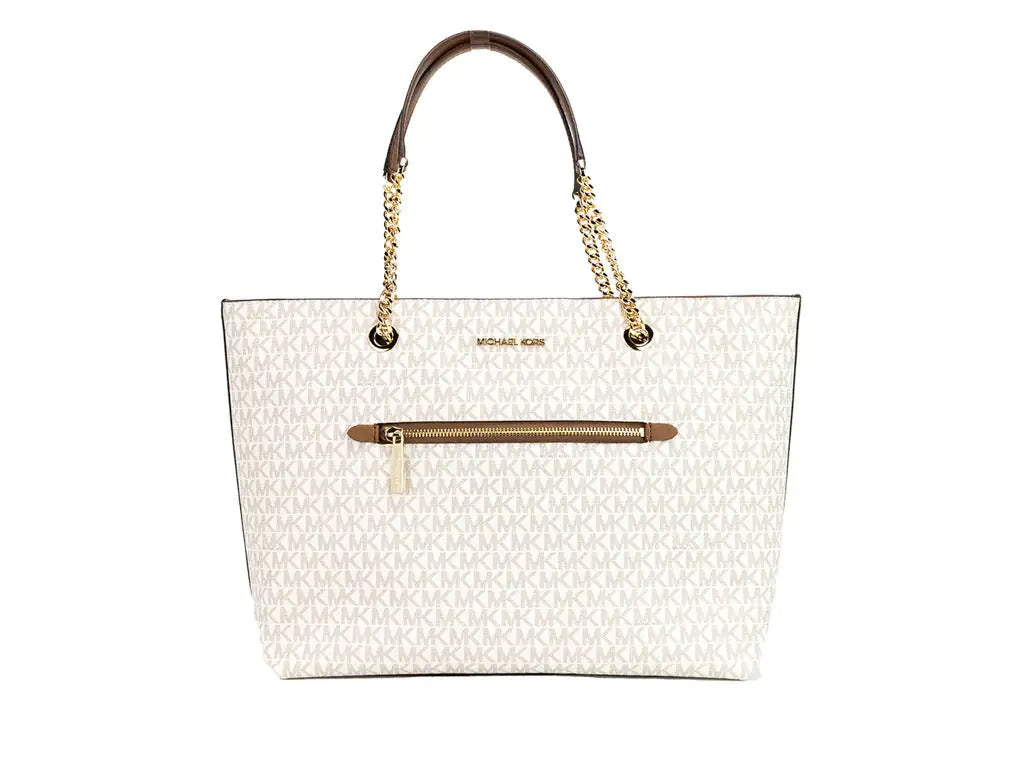 Michael Kors Jet Set Medium Vanilla Zip Chain Tote | Organic Cotton