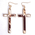 Leopard Print Cross Drop Earrings