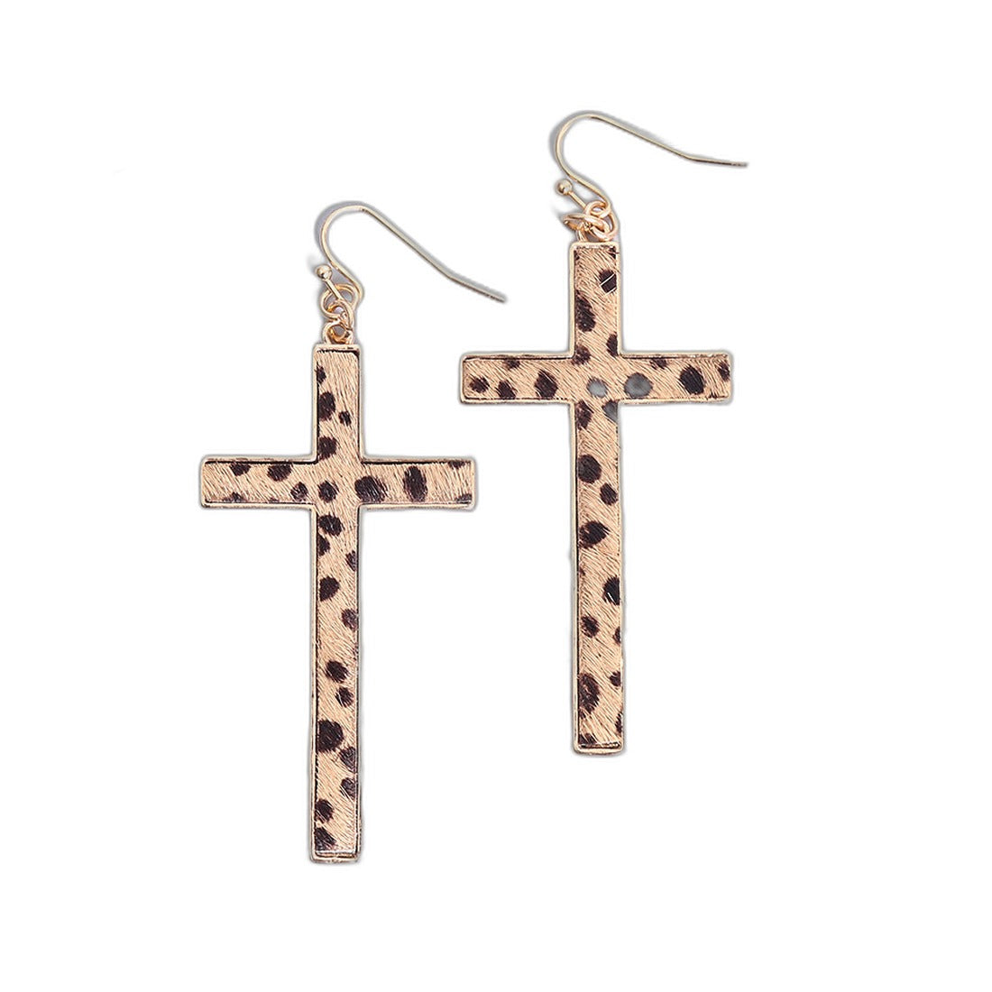Leopard Print Cross Drop Earrings