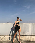Two Piece Set: Halter Tank Top & Side Slit Mini Skirt