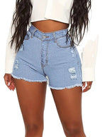 Women's High Waist Denim Shorts with Ripped Pockets