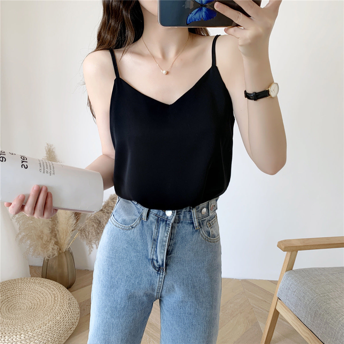 Loose Chiffon Tank Top for Women - Summer V-Neck Design