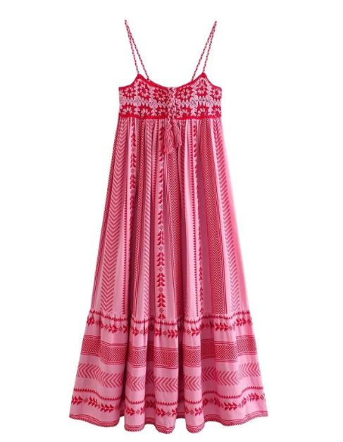 Summer Women's Crochet U-Neck Spaghetti Strap Knitted Maxi Dress