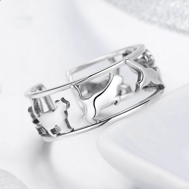 Silver Cat Open Ring
