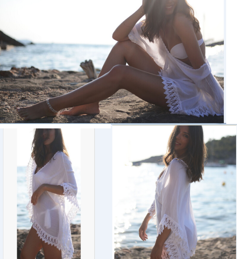 Women's White Lace Beach Cover-Up Tunic