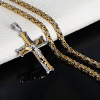 Jesus Christ Crucifix Cross Pendant Byzantine Chain Necklace