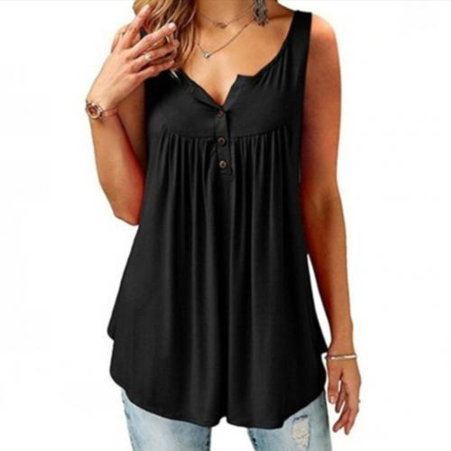 Women's U Neck Sleeveless Pleated Summer Tank Top
