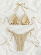 Textured Halter Tie-Side Bikini Set