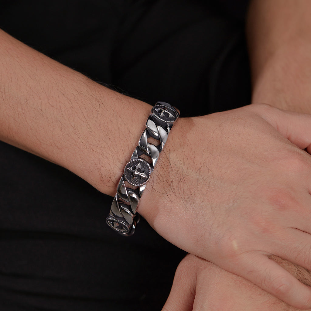 Men's Vintage Cross Titanium Steel Curb Chain Bracelet
