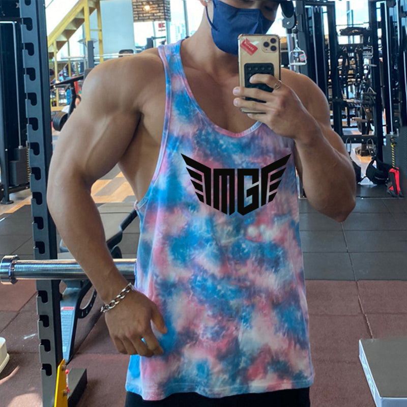 Men's Tie-Dye Racerback Gym Stringer Tank