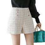 Chic High-Waisted Plaid Double-Breasted Shorts for Women