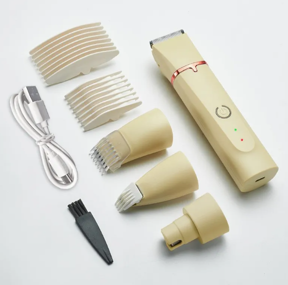 Cordless Pet Grooming Clipper Kit, Quiet Rechargeable Dog & Cat Hair Trimmer with Interchangeable Heads, Guide Combs & USB Charging