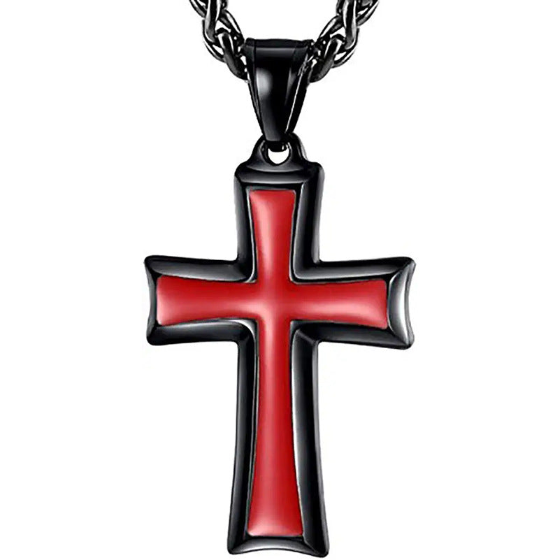 Minimalist Stainless Steel Red Cross Pendant Necklace