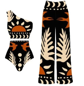 Tropical Print Swimsuit and Pants Set