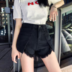 High-Waisted Ripped Wide-Leg Denim Shorts for Women