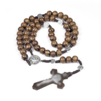 Wood Bead Cross Rosary Necklace | Christian Jewelry