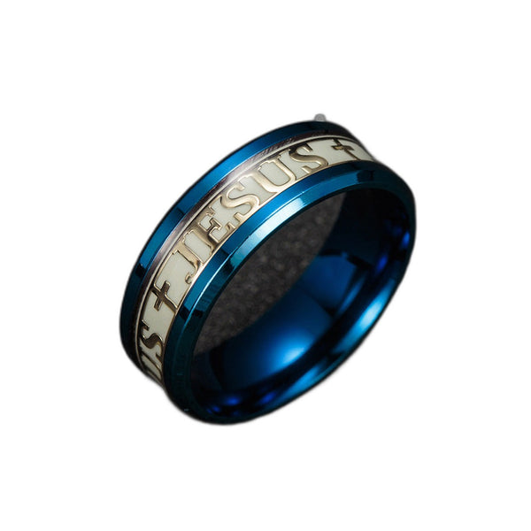 Jesus Cross Glow-in-the-Dark Ring - Stainless Steel