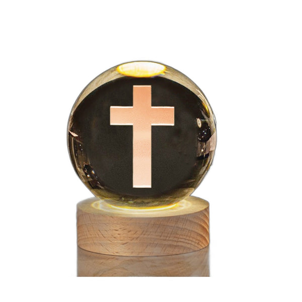 Luminous Cross Crystal Display - Christian LED Office Decor