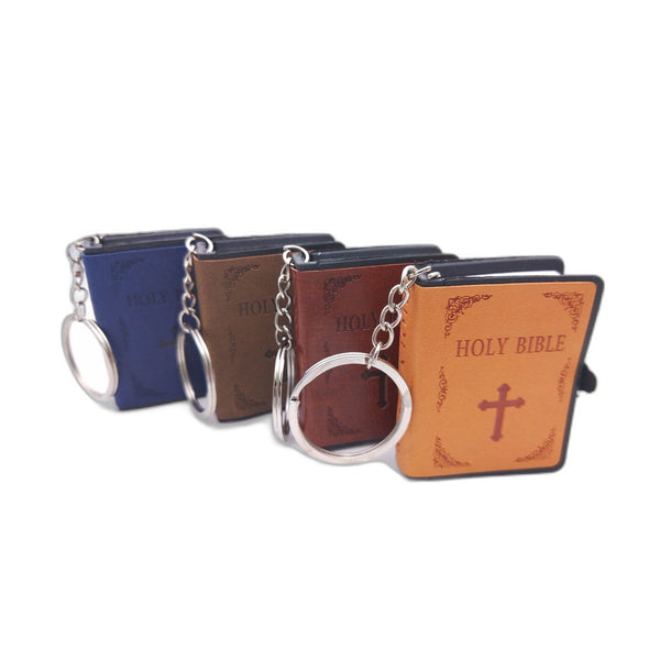Mini Leather Bible Keychain with Cross Pendant