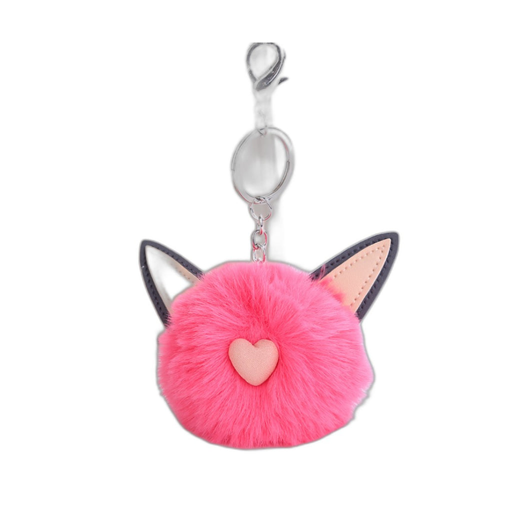 Fuzzy Pom Pom Keychain with Cat Ear Bag Charm | Accessory - gray / 8CM hair ball (Amazon swatch)